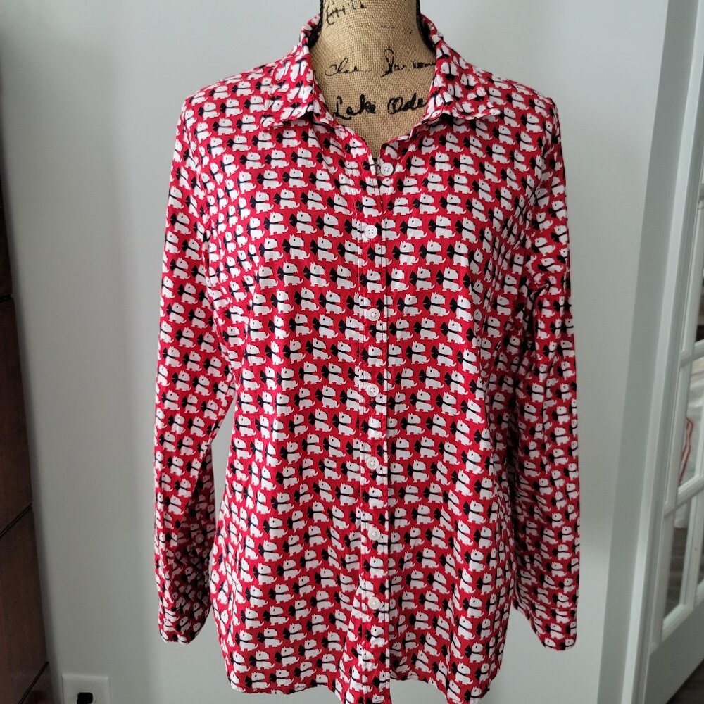 Women’s Red Dog Printed Button-Up Blouse